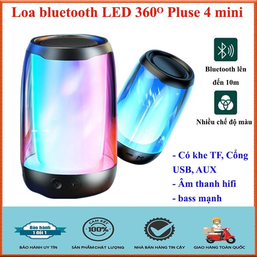 Loa bluetooth Pluse 4 mini có đèn led RGB, Loa bluetooth nhỏ gọn âm trầm cực chất pin trâu hỗ trợ thẻ nhớ USB AUX