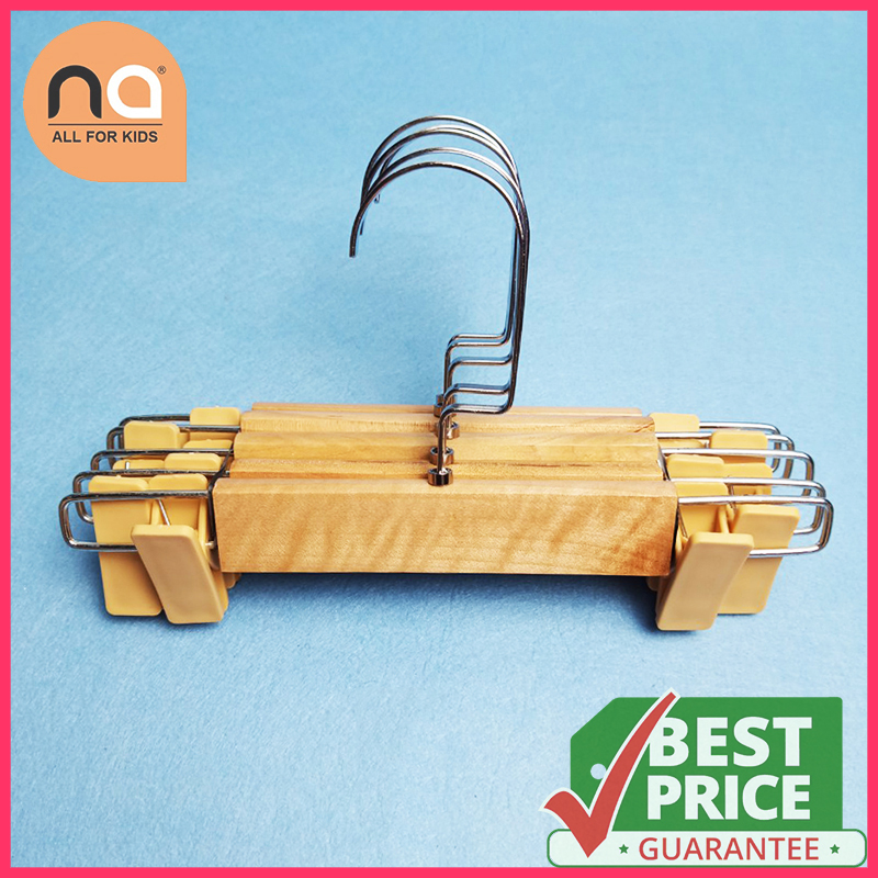 Móc Kẹp quần áo trẻ em Thân Gỗ Đầu Nhựa màu vàng - Móc kẹp quần áo thân gỗ đầu nhựa dùng cho quần áo trẻ em
