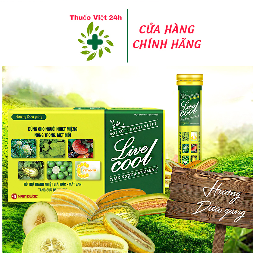 Bột Sủi Thanh Nhiệt Live Cool / Livecool (Hương Dưa Gang) - Làm Từ Các Loại Thảo Dược & Vitamin C - thuocviet24h