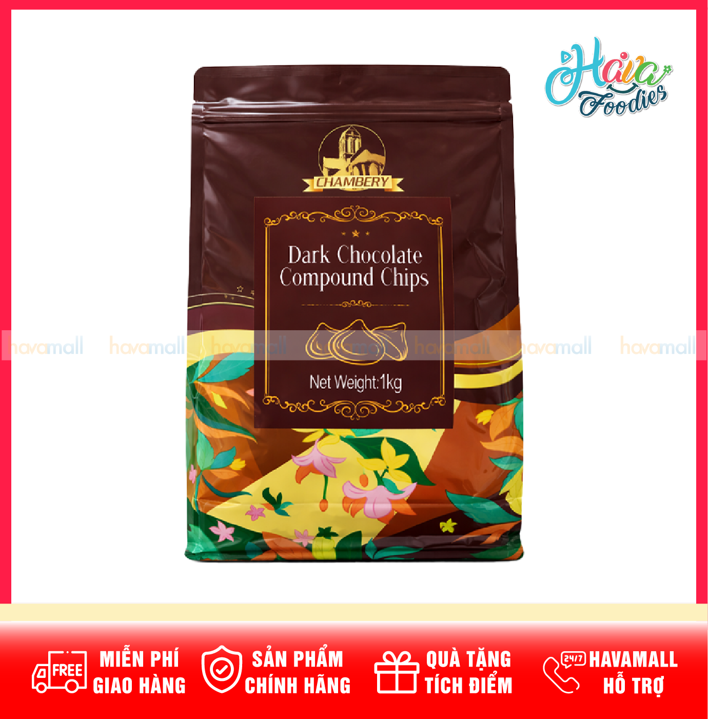 Sô Cô La Đen Dạng Chip Chambery 1kg – Dark Chocolate Compound Chips