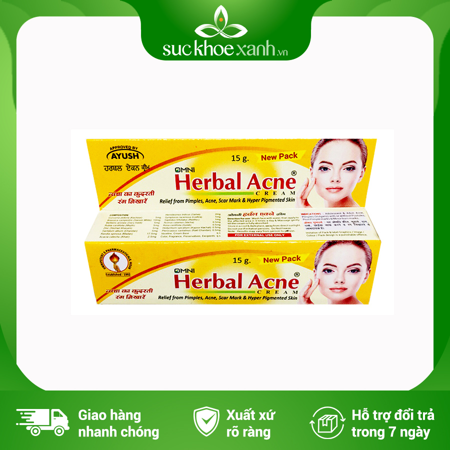 Tuýp Kem ngăn ngừa mụn thảo dược Omni Herbal Acne Cream 15g - Hàng chính hãng
