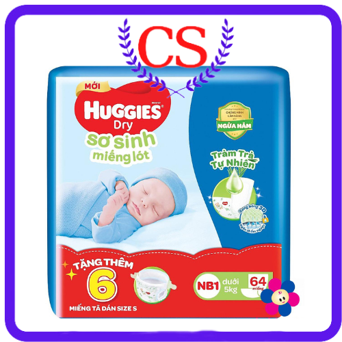 Tã giấy Huggies newborn 1 (64M) tặng 6 miếng cùng loại