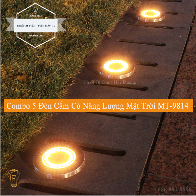 Combo 5 Đèn LED Cắm Cỏ Sân Vườn Tròn MT-9814 - 8 LED - 20LED Sử Dụng Năng Lượng Mặt Trời - Chống Nước IP65 - Energy Green Lighting - Bảo Hành 12 Tháng - Có video