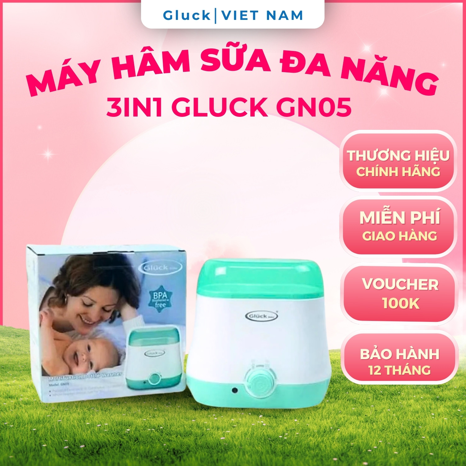  Máy hâm sữa cao cấp máy tiệt trùng hâm sữa với dung tích lớn chứa được 2 bình sữa cùng lúc máy hâm tiện lợi Gluck Baby 