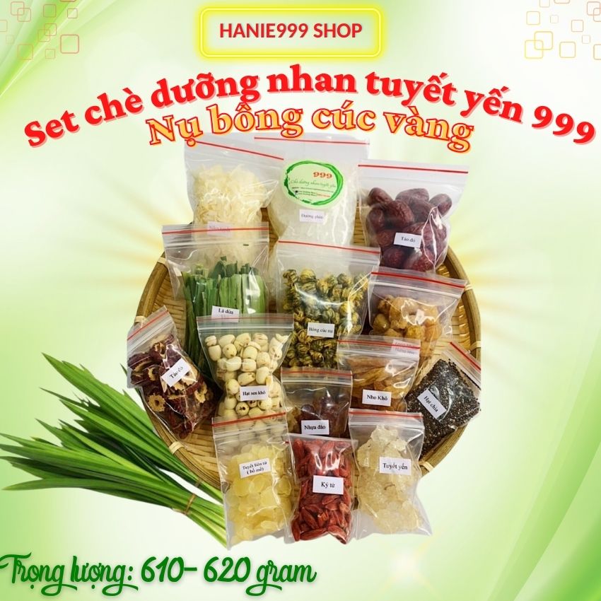 Set chè dưỡng nhan tuyết yến hạt sen nụ bông cúc vàng 999-14 nguyên liệu-Freeship-Siêu rẻ siêu mát lạnh ngày hè dùng cho 12 người-610 gr-4 set tặng 1 set sâm rong biển 55k-Hanie999 Shop- Hanie 999
