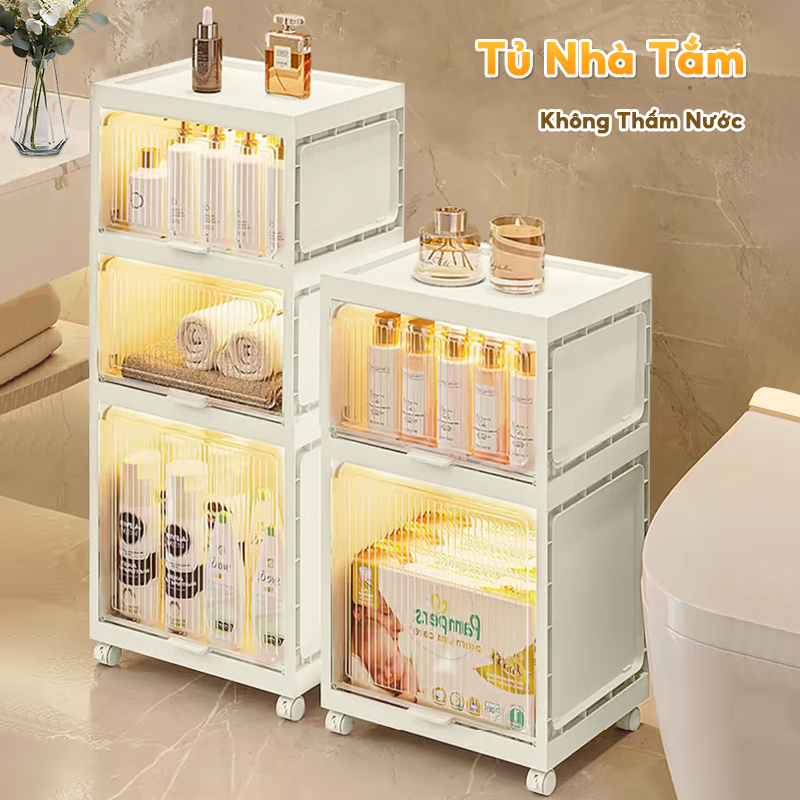 Decroom tủ nhựa đựng đồ ăn vặt, tủ đựng đồ vỏ sò, tủ đựng đồ cửa lật có bánh xe 360, 2/3 tầng kệ để đồ ăn vặt, liệu nhựa pp siêu bền