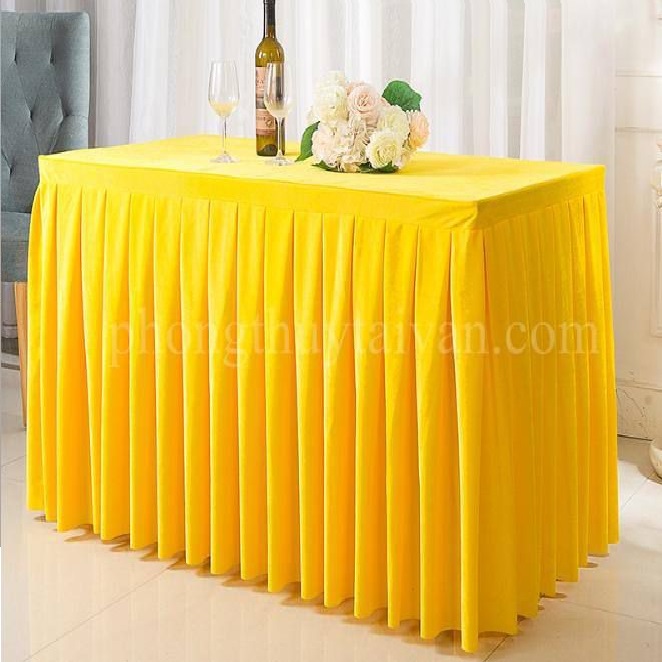 Khăn trải bàn phật xếp ly màu vàng1m2,1m4,1m6,1m8