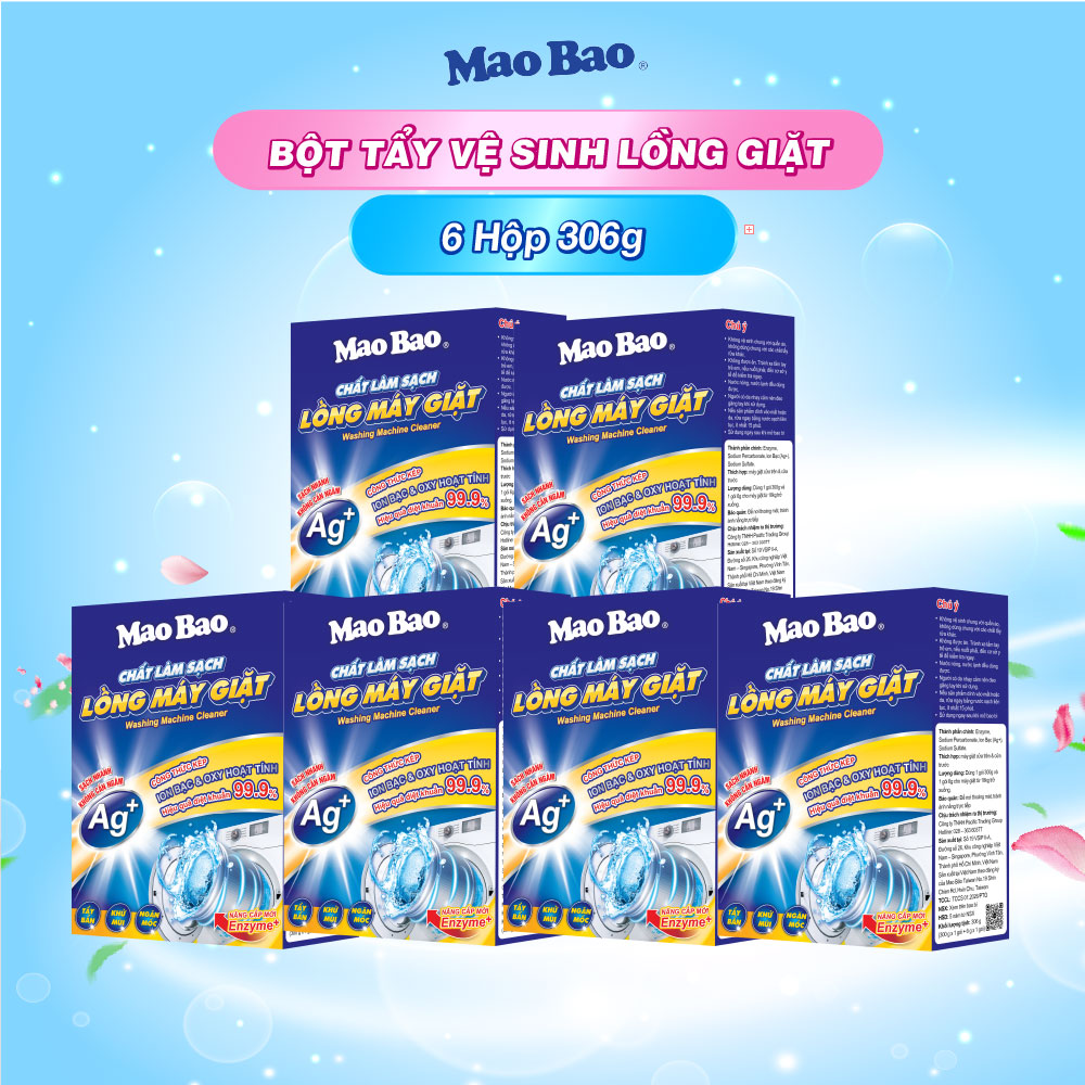 Combo 06 Hộp Chất Vệ Sinh lồng máy giặt Mao Bao Ag+ 306g