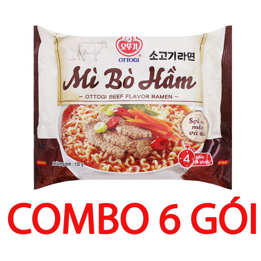 Mì bò hầm Ottogi gói 120g Mỳ nước kiểu Hàn Quốc combo 6 gói