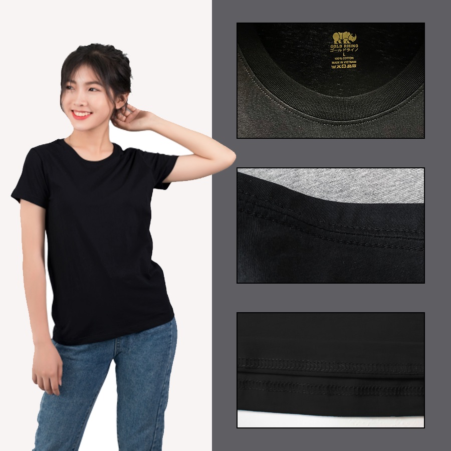 Áo thun nữ đen trơn Gold Rhino cao cấp hàng xuất khẩu Nhật Bản 100% cotton chất xịn áo phông nữ đen trơn mềm mịn thấm hút mồ hôi