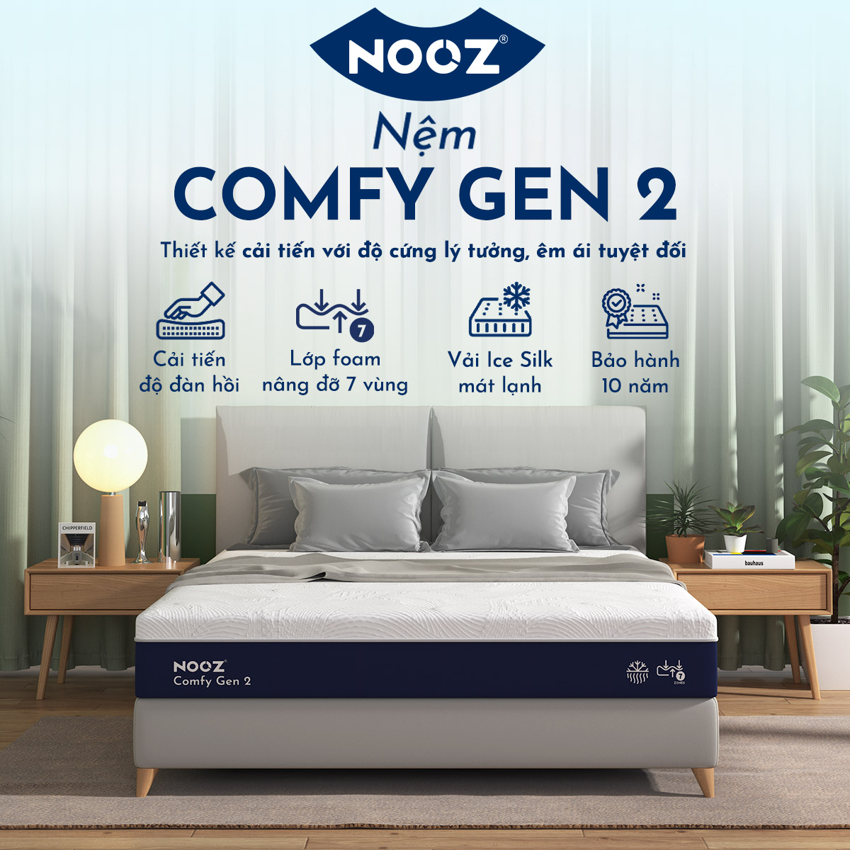  Nệm Foam NOOZ Comfy Gen 2 25cm Đệm Cao Su Thiên Nhiên Và Tầng Foam 7 Vùng Nâng Đỡ NOOZ Home Goods 