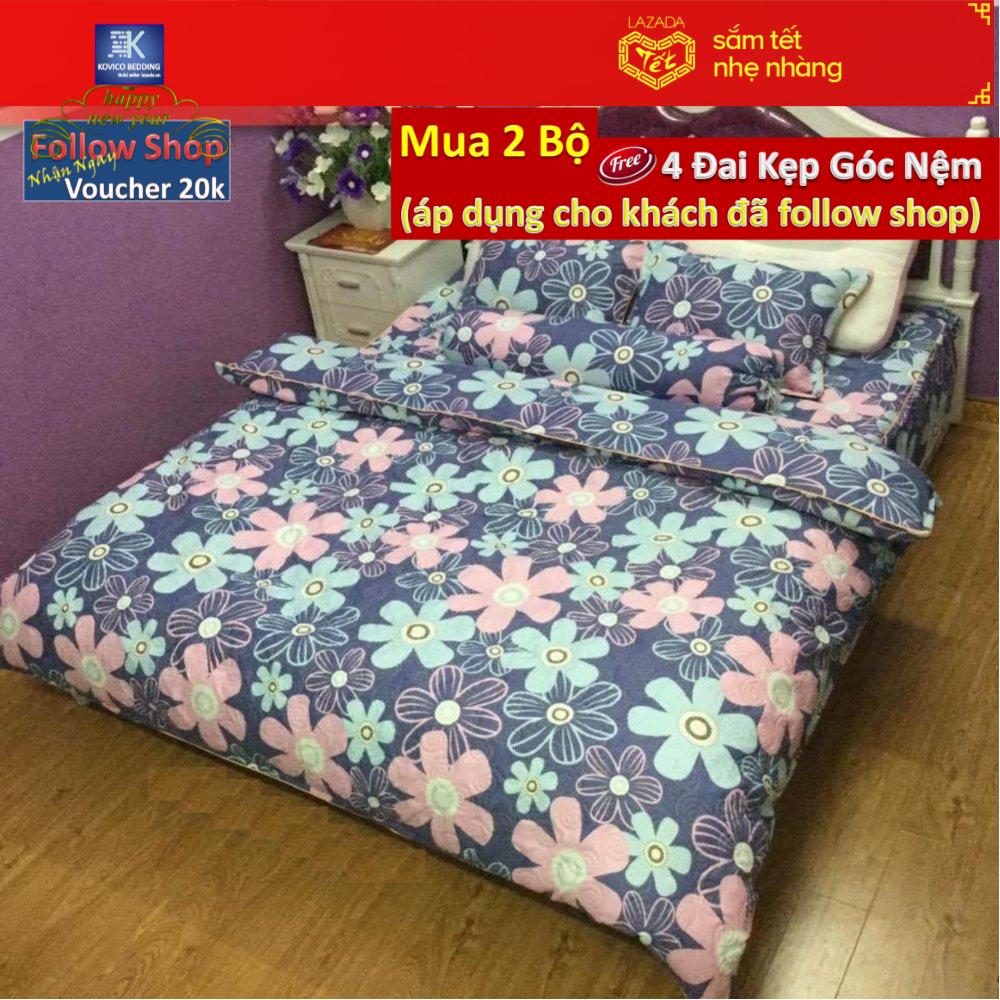 Bộ chăn ga gối phủ Hoa Sắc Màu , chăn Chần Bông có thể lồng ruột Kích Thước tiêu chuẩn