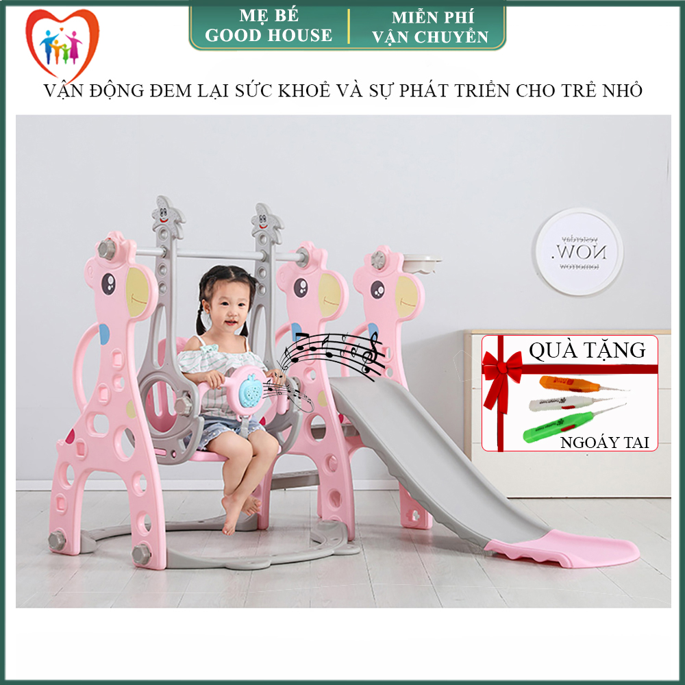 [7-11/12 VOUCHER 8%]Cầu trượt cho bé, Bộ cầu trượt kèm xích đu cho bé có bóng rổ 3 trong 1, đồ chơi trẻ em chất liệu nhựa cao cấp an toàn cho bé Bảo hành 2 năm