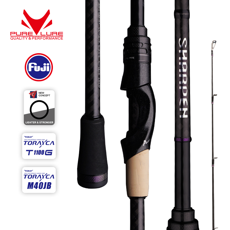 Purelure sharpen travel soft lure long spinning and casting xf/mf action rods fuji components bass pike rod fishing rod reel