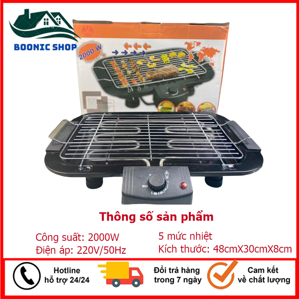 Bếp Nướng Điện Không Khói Hàn Quốc ELECTRIC - Loại Lớn - Nướng Nhanh 2000W - Kháng Nước - VỈ Thép Không Rỉ - Chống Giật - Núm Xoay Nhiều Mức Nhiệt - Bếp Nướng Điện Gia Đình - Đi Du Lịch