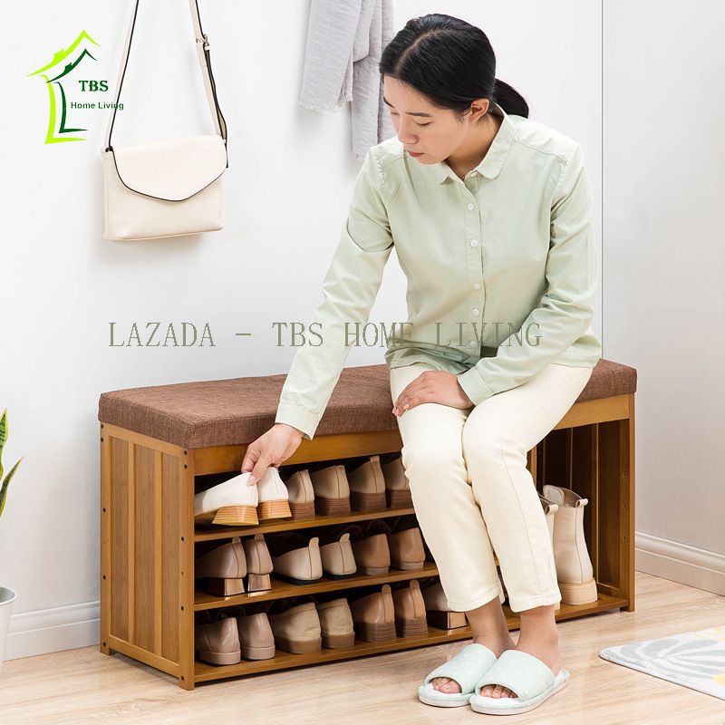 Kệ ngồi đi giày, kệ để giày dép có ngăn chứa đồ bằng gỗ
