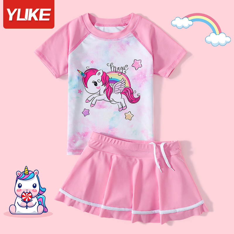 Đồ bơi bé gái hoạ tiết ngựa pony- đồ bơi chân váy rời cho bé gái, chất vải cao cấp yuke cho bé từ 11-35kg