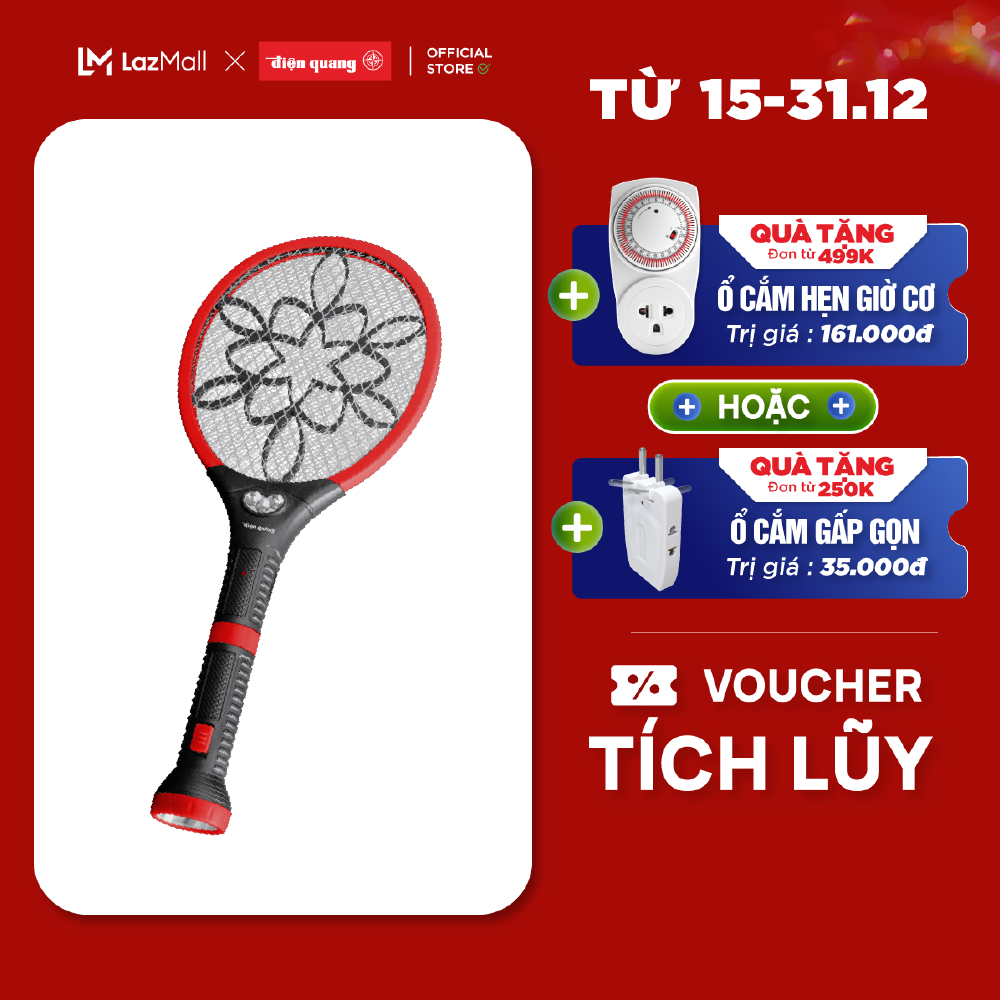 Bộ vợt muỗi đa năng Điện Quang ĐQ EMR06L BLR (Đen- Đỏ)
