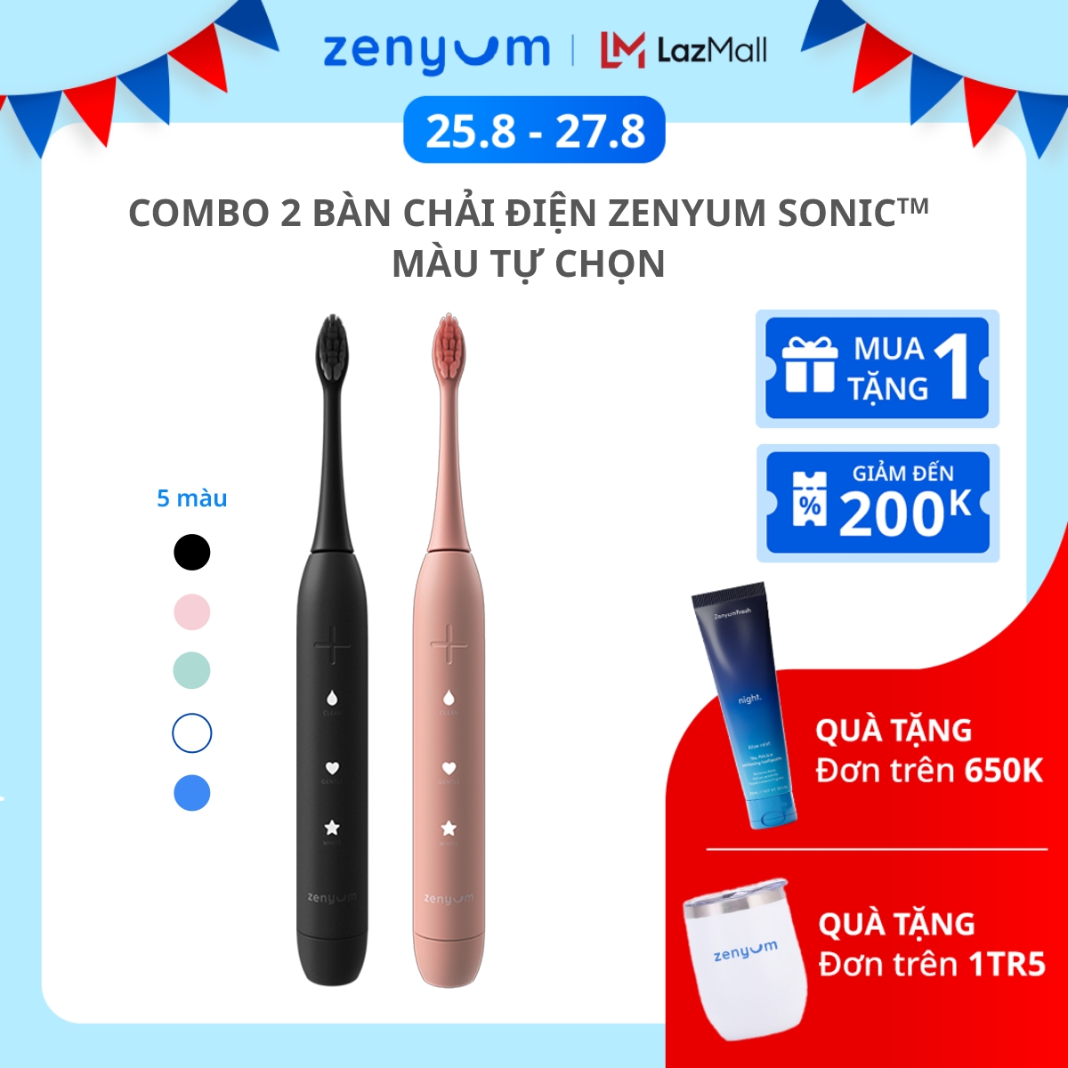 Combo 2 Bàn Chải Điện Zenyum Sonic - Màu Tự Chọn