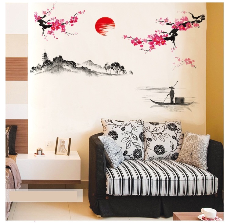 [HCM]Decal dán tường Tranh thủy mặc DKN015 (120 x 150 cm)
