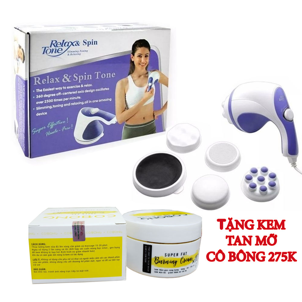 Máy massage cầm tay Relax 5 đầu tặng Kem tan mỡ Cô Bông