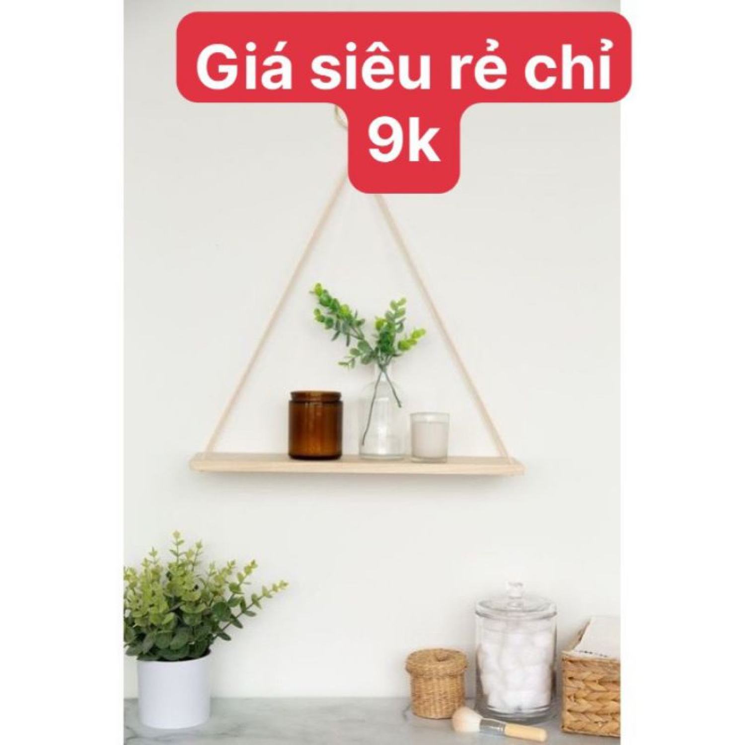 Kệ gỗ treo tường kèm dây