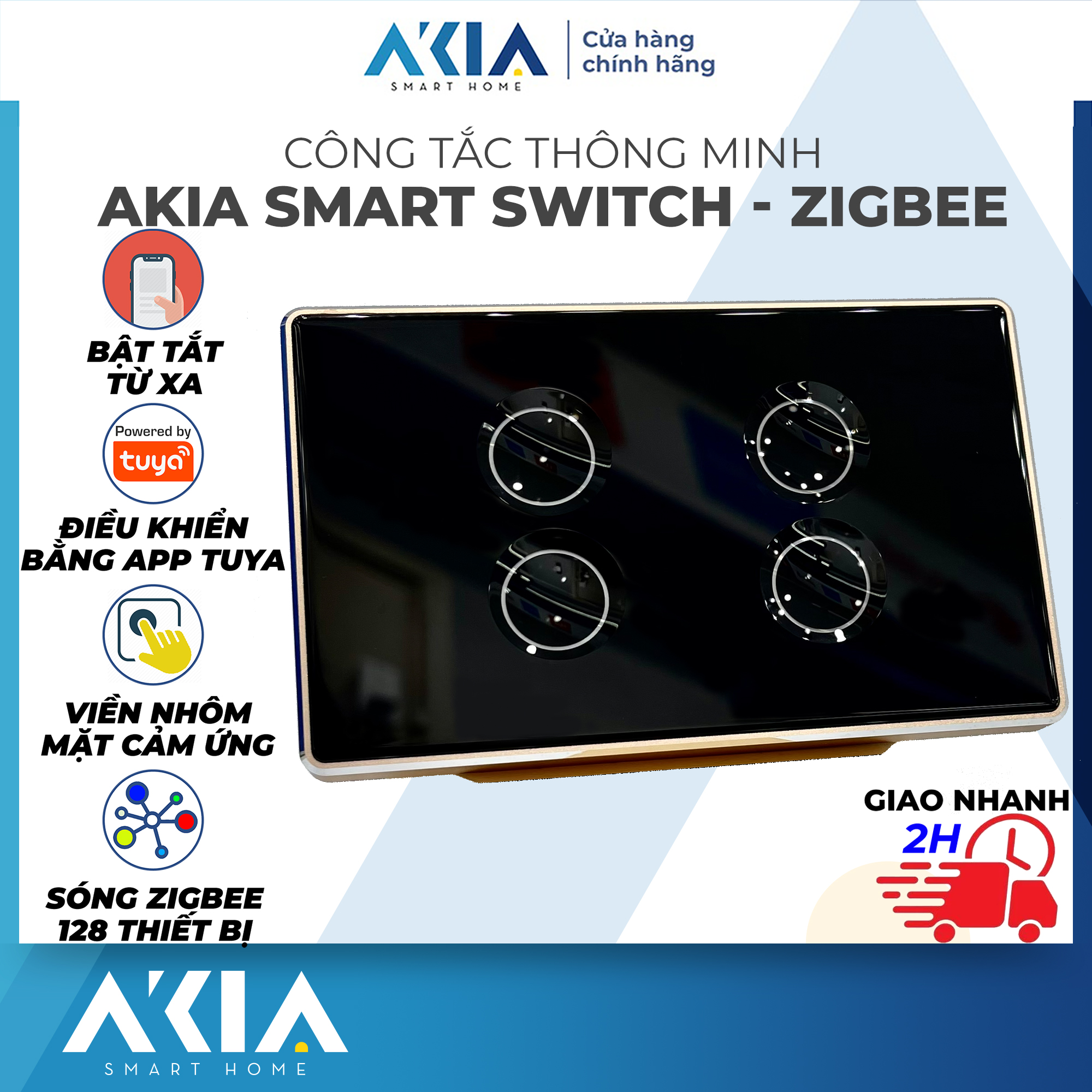 Công tắc thông minh AKIA Tuya Zigbee Kính Lõm Viền Nhôm - Công tắc cảm ứng, Bật tắt bằng app Tuya Smartlife, Hẹn giờ bật tắt, Tương thích Google và Alexa, Cần hub Tuya Zigbee