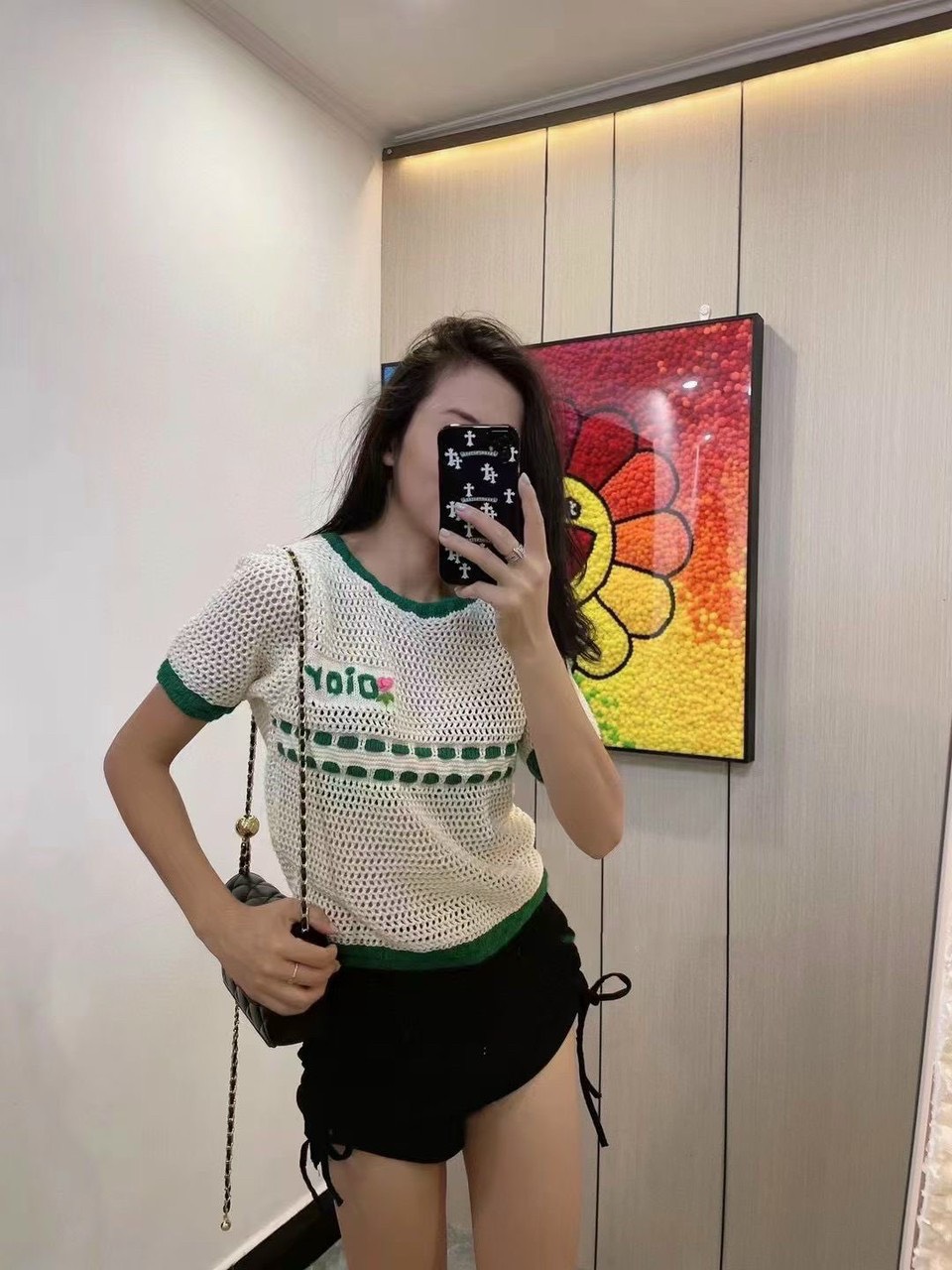 Áo len lưới thêu D.o viền tay cộc