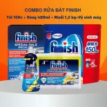 Combo rửa bát Finish 150 viên + Bóng Finish 400ml + Muối Finish 1,2kg + dung dịch vệ sinh máy 250ml dùng cho máy rửa bát