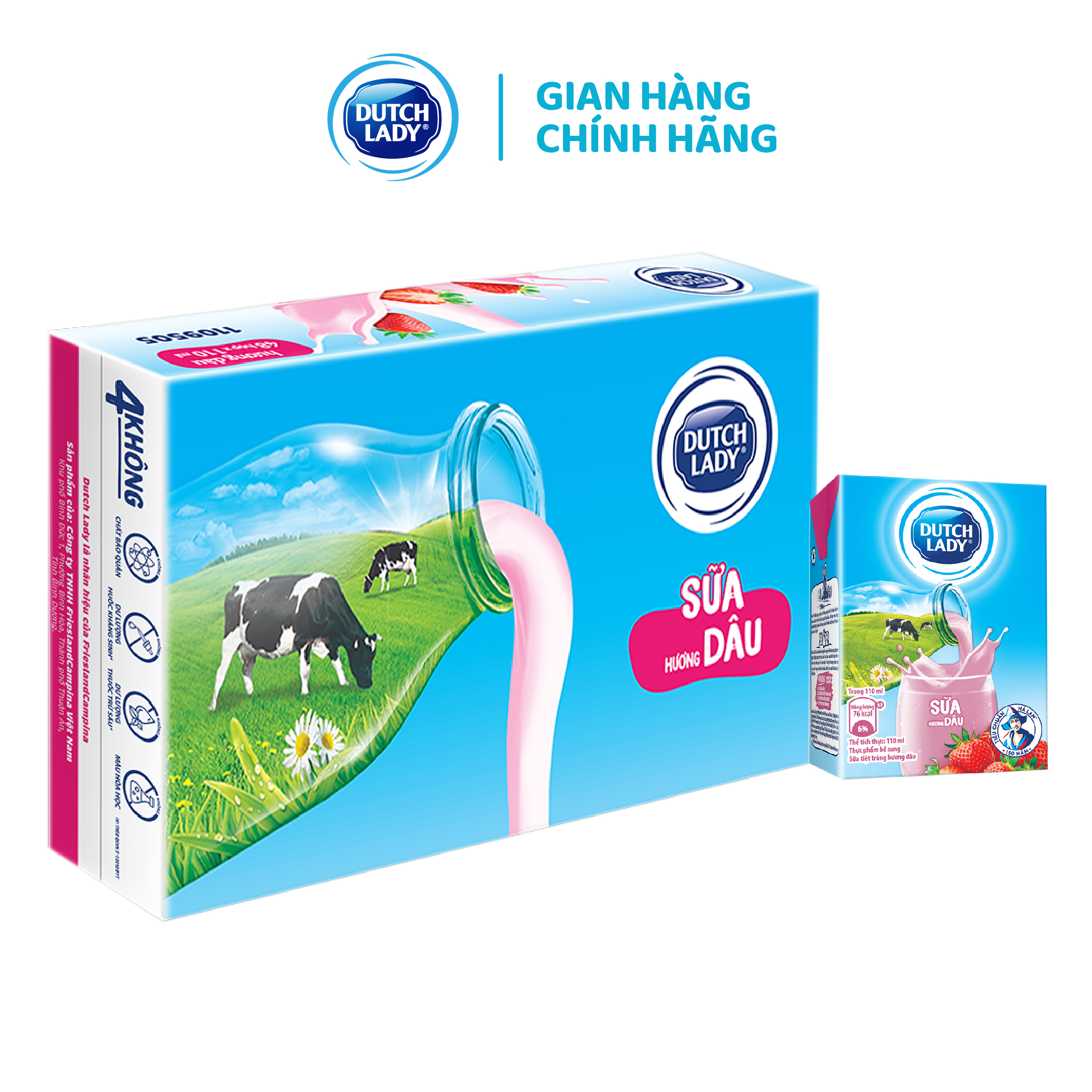 Sữa Tươi Dutch lady Hà Lan Hương Dâu 110ml HSD:04/04/2024