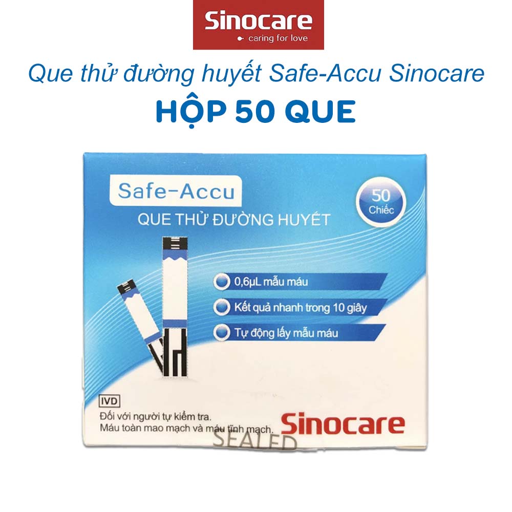 50 Que Thử Đường Huyết SINOCARE Safe-Accu Hộp 50 Que date xa chính hãng