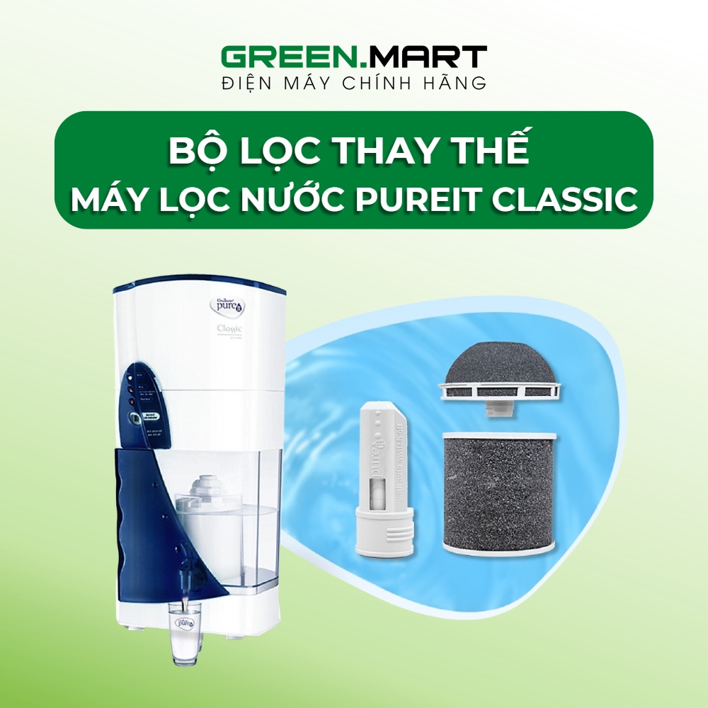 Bộ 3 lõi lọc Pureit Classic thay thế máy lọc nước uống để bàn không dùng điện Pureit Classic công suất lọc 3000L | Bộ diệt khuẩn Pureit Classic