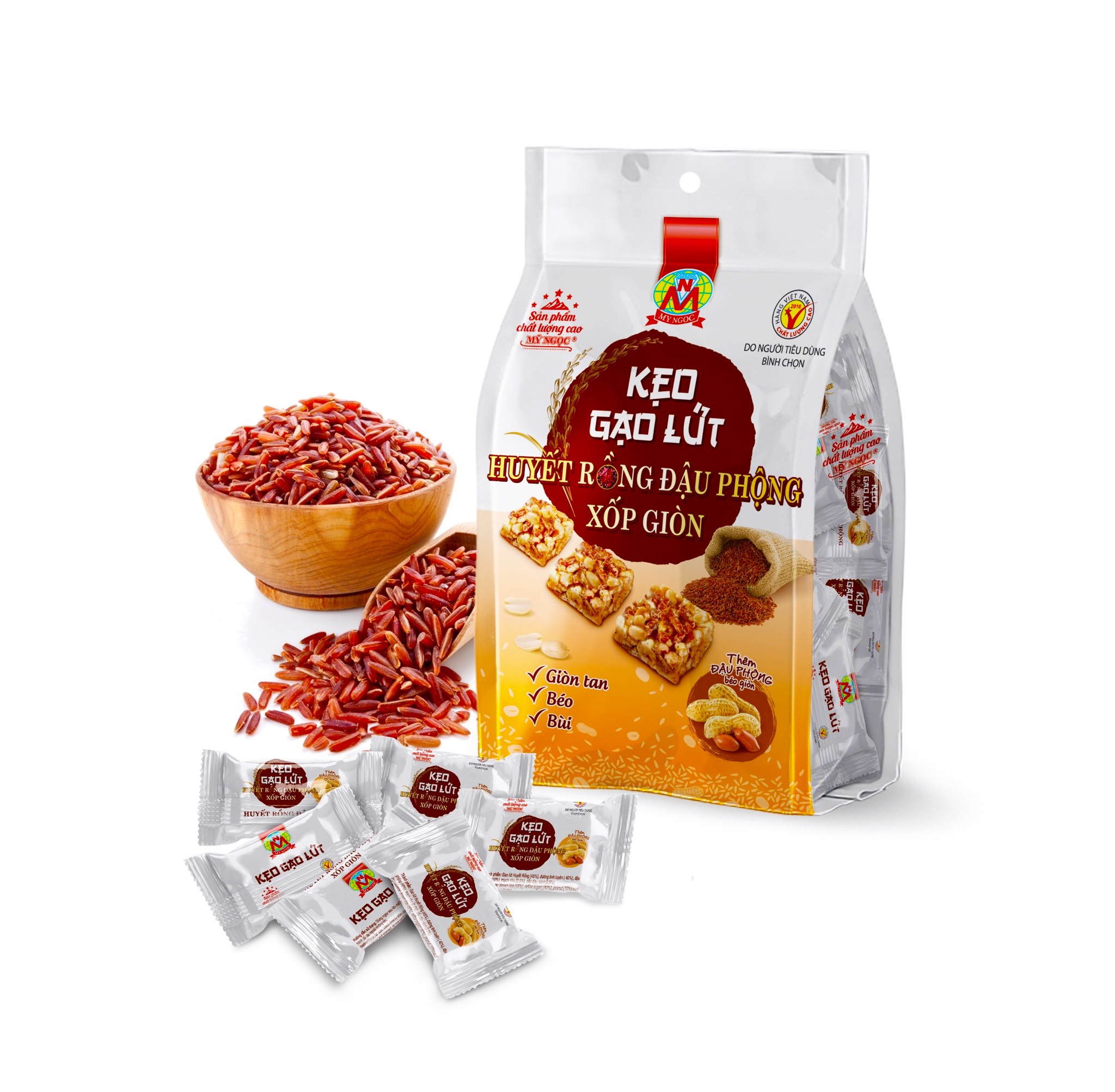 V 190g Kẹo giòn GẠO LỨT huyết rồng ĐẬU PHỘNG, CHẤT XƠ nhuận trường THẢI ĐỘC, CHẤT BÉO LÀNH MẠNH ổn định đường huyết