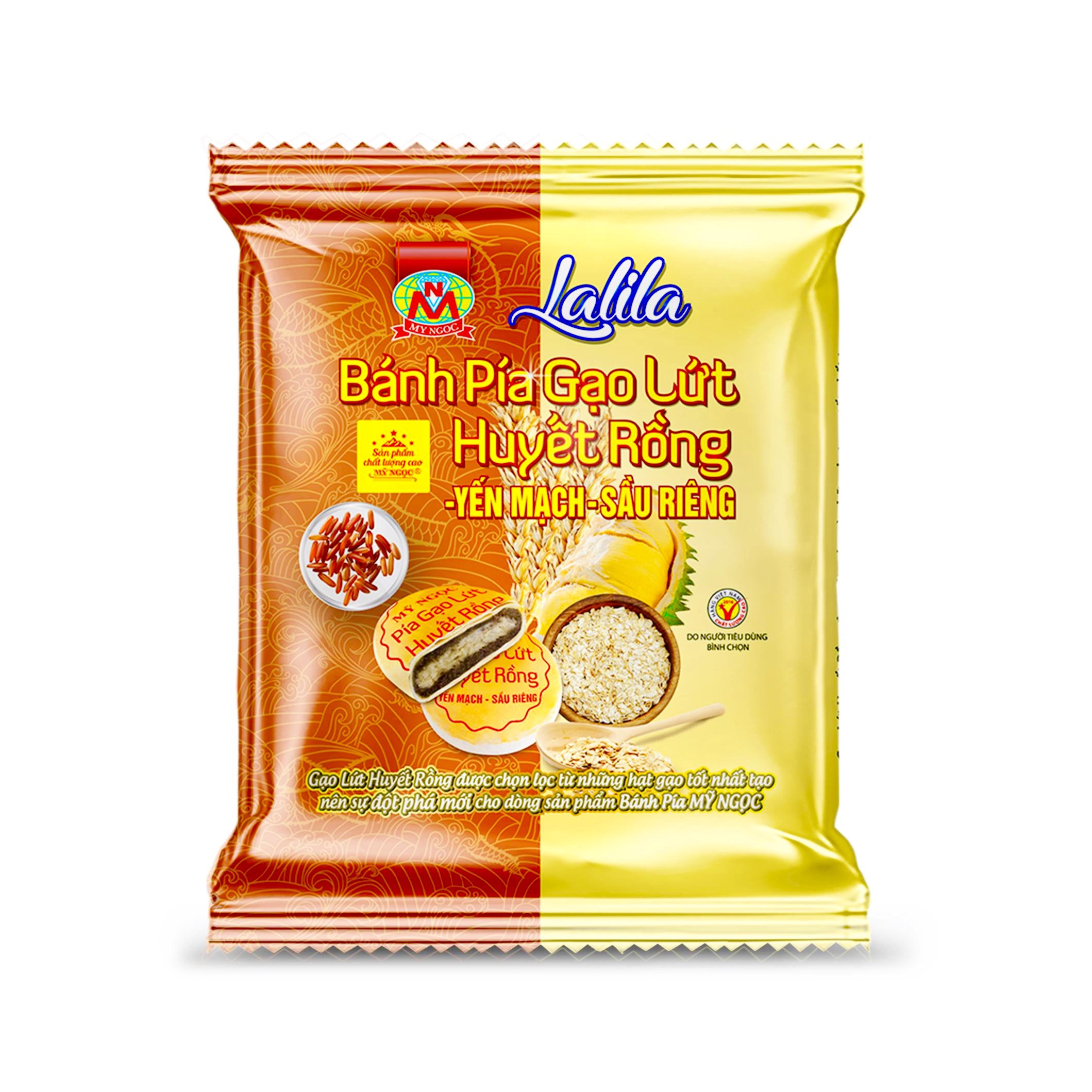 LaLiLa - 180g 2 Bánh PÍA chay GẠO LỨT HUYẾT RỒNG yến mạch SẦU RIÊNG tươi, không có TRỨNG MUỐI , thơm thơm SẦU RIÊNG CHÍN tự nhiên – GIÀU DINH DƯỠNG – bổ bổ YẾN MẠCH & GẠO LỨT