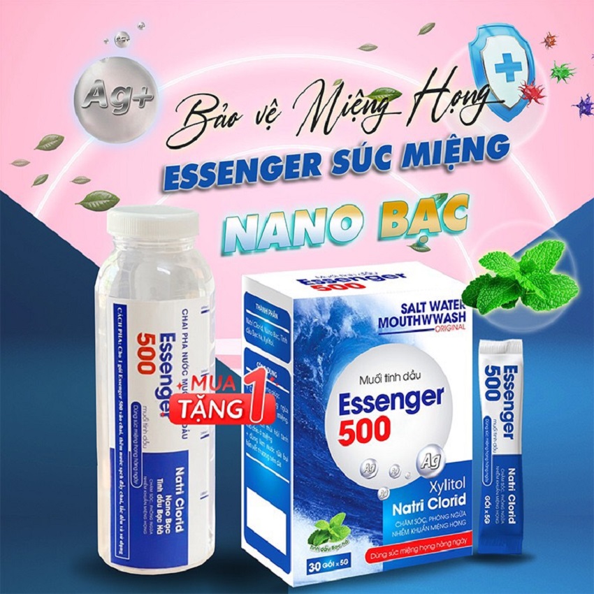 Muối tinh dầu ESSENGER súc miệng họng chăm sóc phòng ngừa nhiễm khuẩn miệng họng hộp 30 gói.
