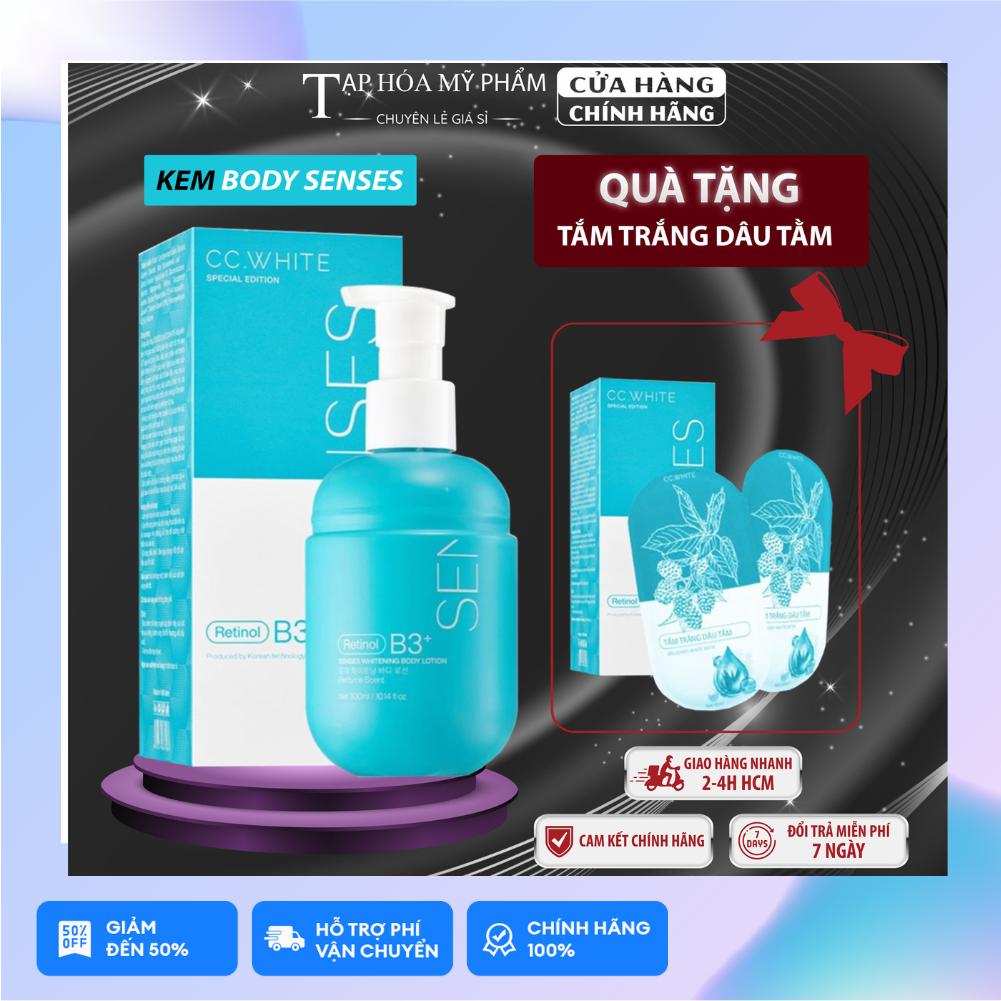 Kem body trắng da toàn thân SENSES WHITE, kem dưỡng da hỗ trợ trắng sáng mờ thâm sạm mua 1 tặng 2 gói tắm trắng