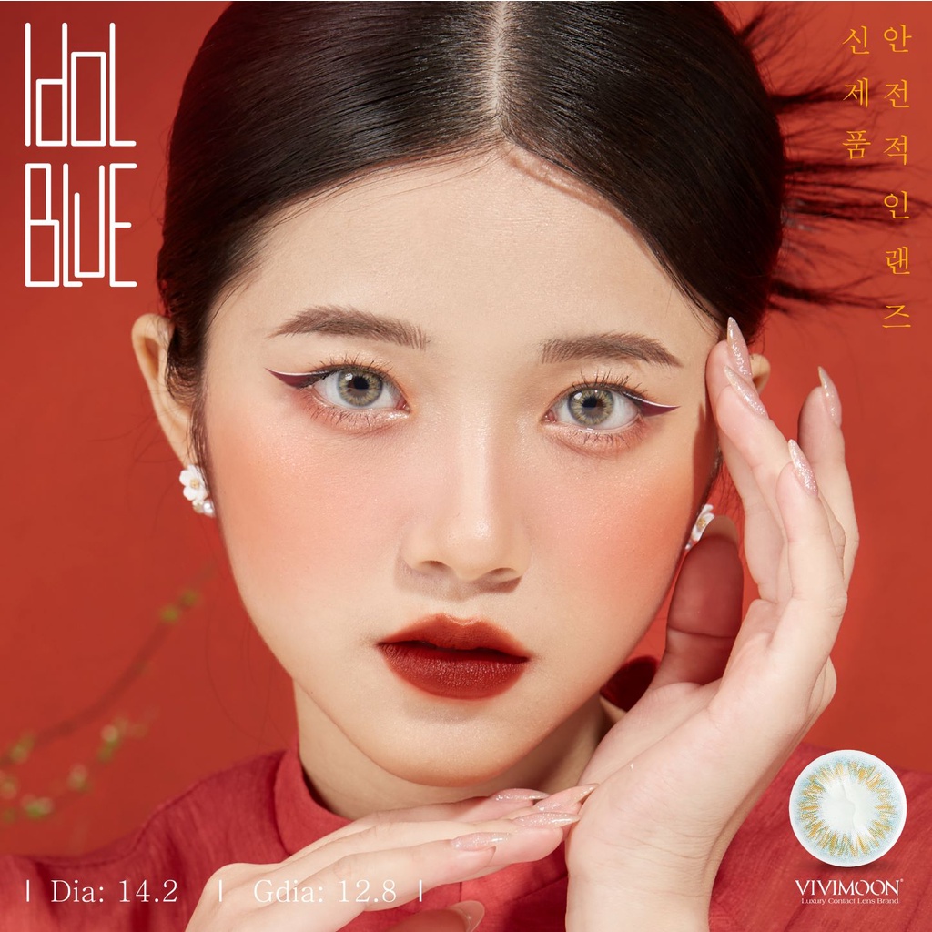 Kính áp tròng cận màu xanh Idol Blue Niên Ý Collection VIVIMOON LENS sành điệu
