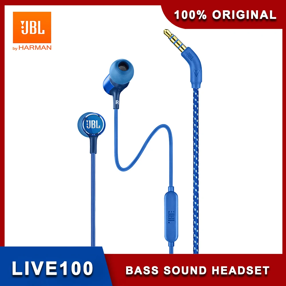 Tai nghe có dây JBL LIVE100 3.5mm Live 100 Stereo Wire Sport Headphone Tai nghe Bass sâu rảnh tay với micrô