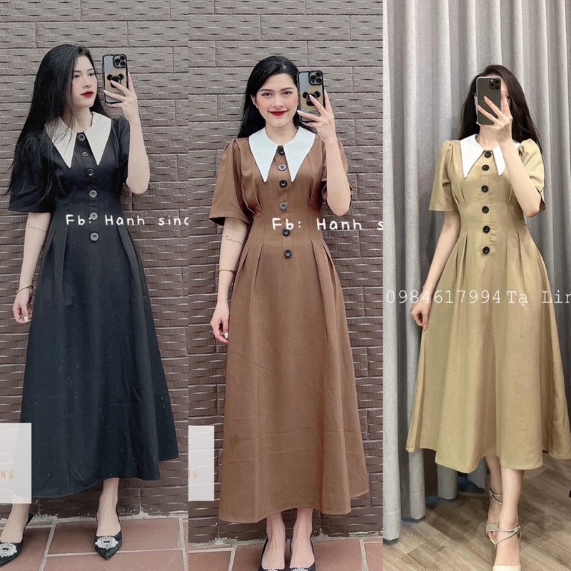 Váy thô cổ trắng dáng dài 3 màu siêu xinh có ảnh thật kèm video