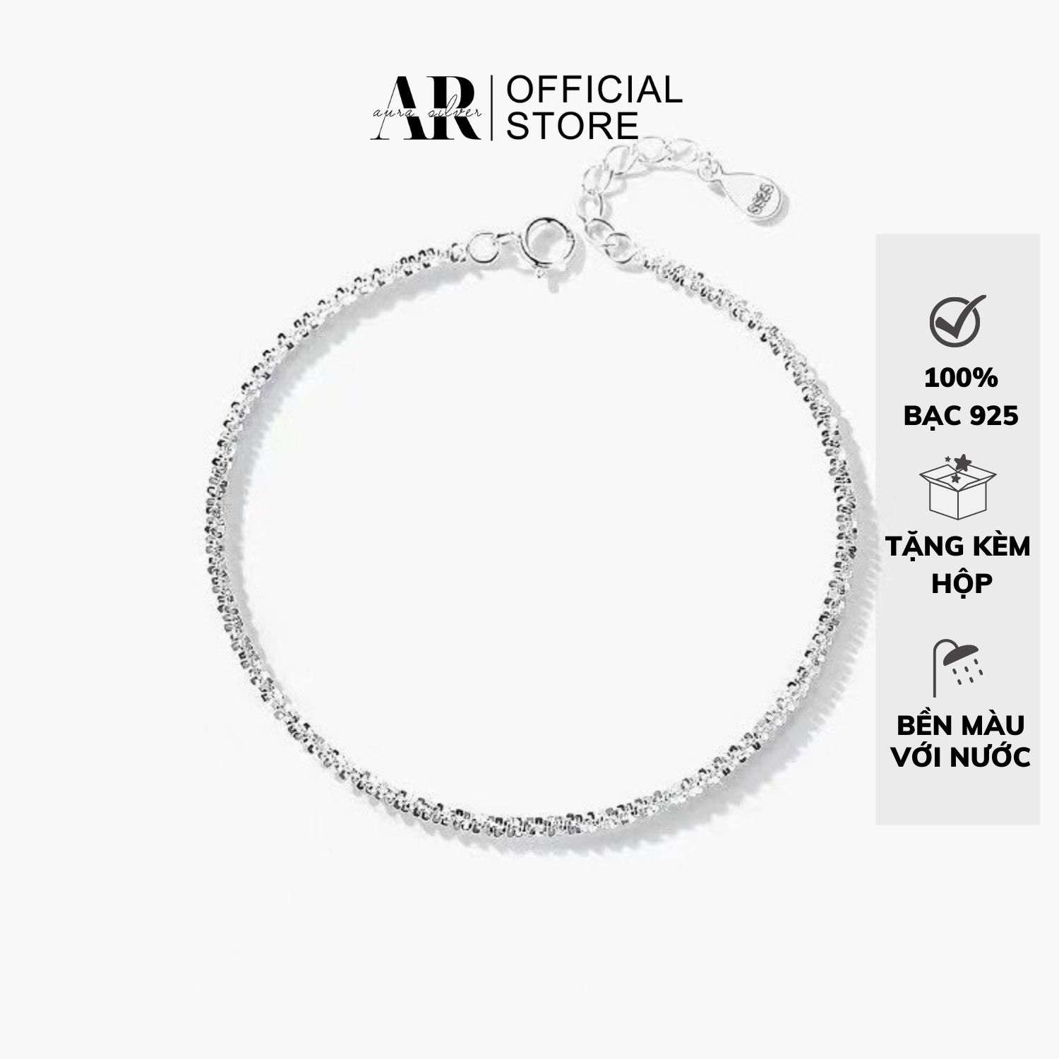 Lắc tay bạc lấp lánh AURA, vòng tay thiết kế điều chỉnh size dễ dàng-AURASILVER-LT04
