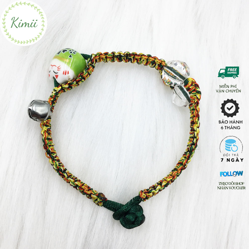 Vòng tay dây ngũ sắc may mắn đính mèo V133, Vòng tay phong thủy, Vòng tay handmade