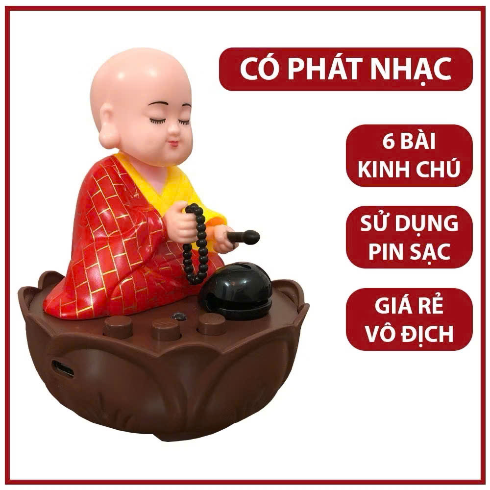   Có Nhạc  Tượng phật toạ thiền gõ mõ tụng kinh tượng chú tiểu gật đầu phát nhạc chạy bằng pin vật phẩm phong thuỷ 