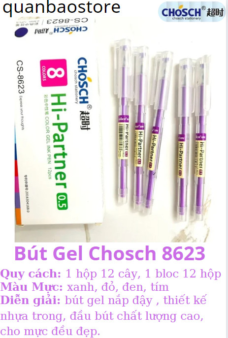 Hộp 12 cây bút bi nước Chosch 8623 cho học sinh ngòi 0.5mm viết êm mực đều