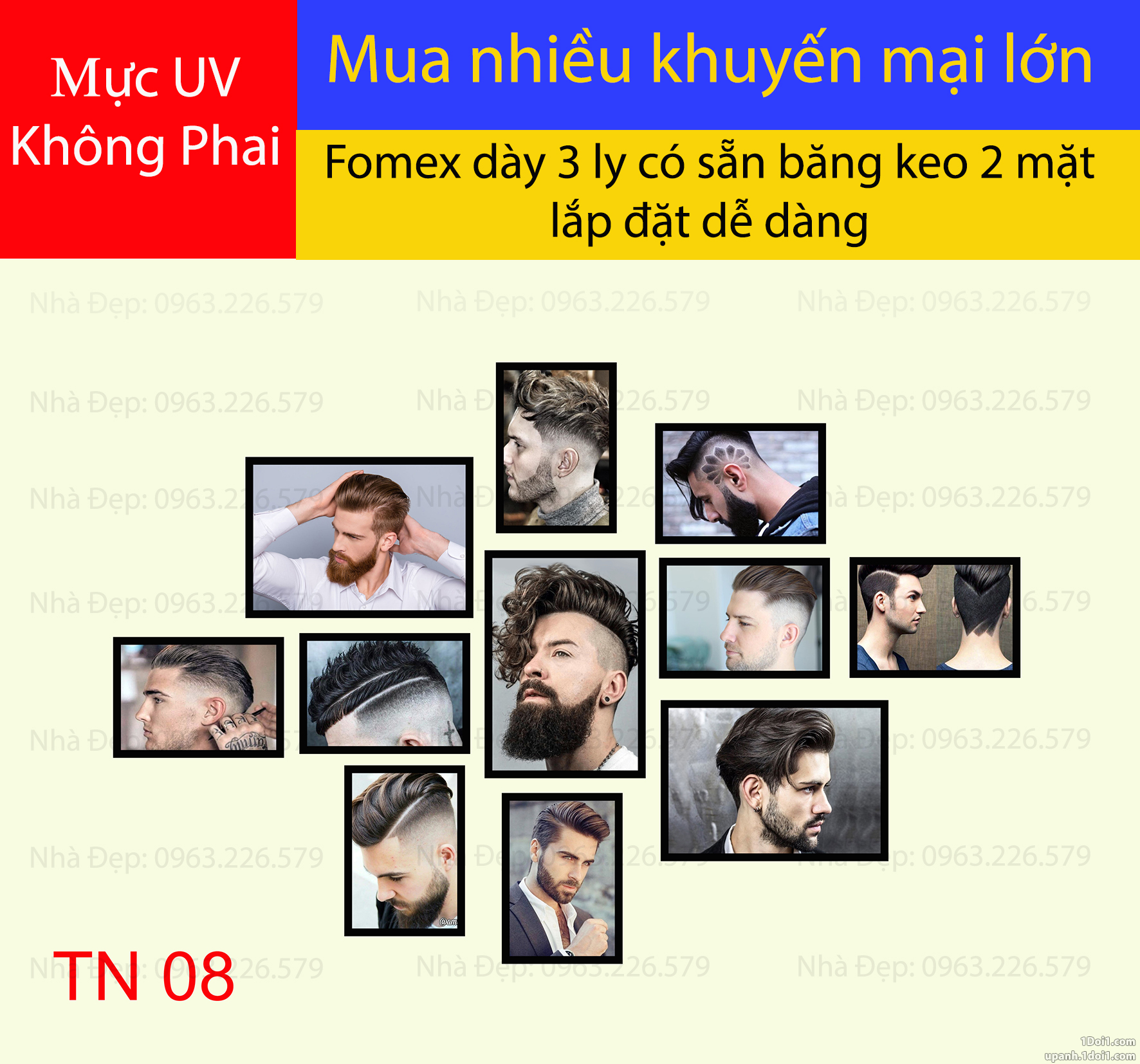 Bộ tranh fomex dán tường tiệm cắt tóc nam 11 tấm mã A00