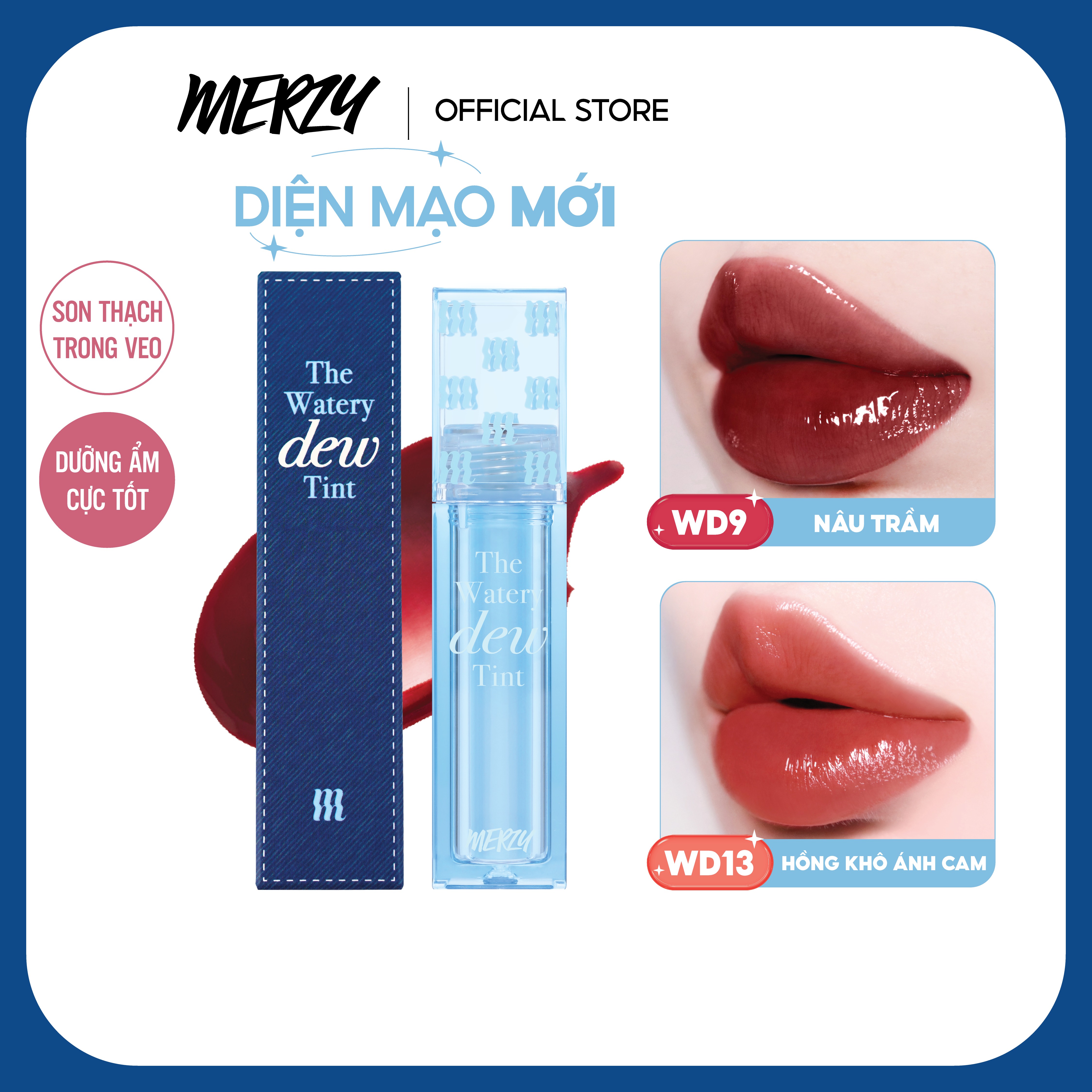 Son Tint Bóng Hàn Quốc Bền Màu, Lâu Trôi Cho Đôi Môi Căng Mọng, Ẩm Mịn Merzy The Watery Dew Tint 4g