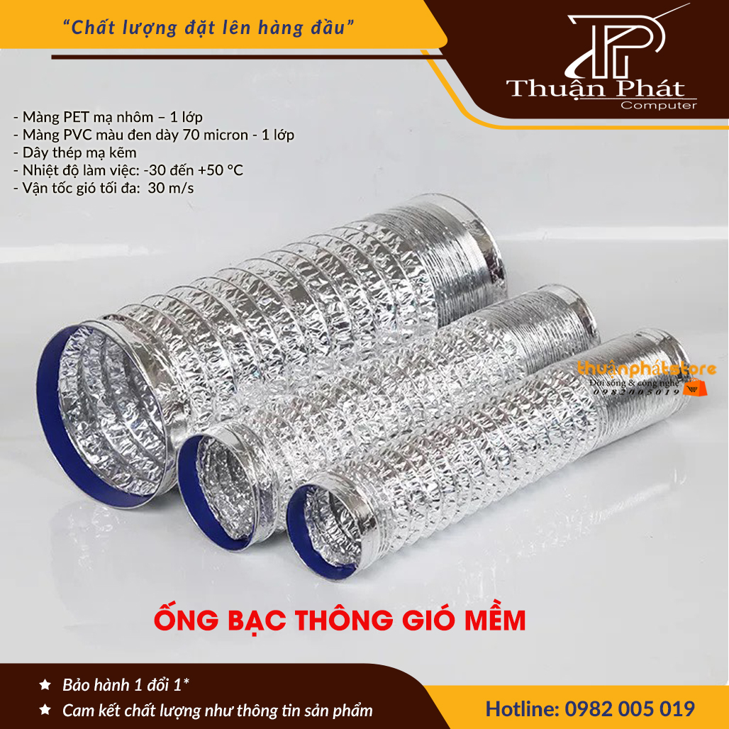 Ống Thông Gió Tròn, Ống Gió Mềm , Ống dẫn gió mềm phi D100 D150 D200 độ dài 8Mét