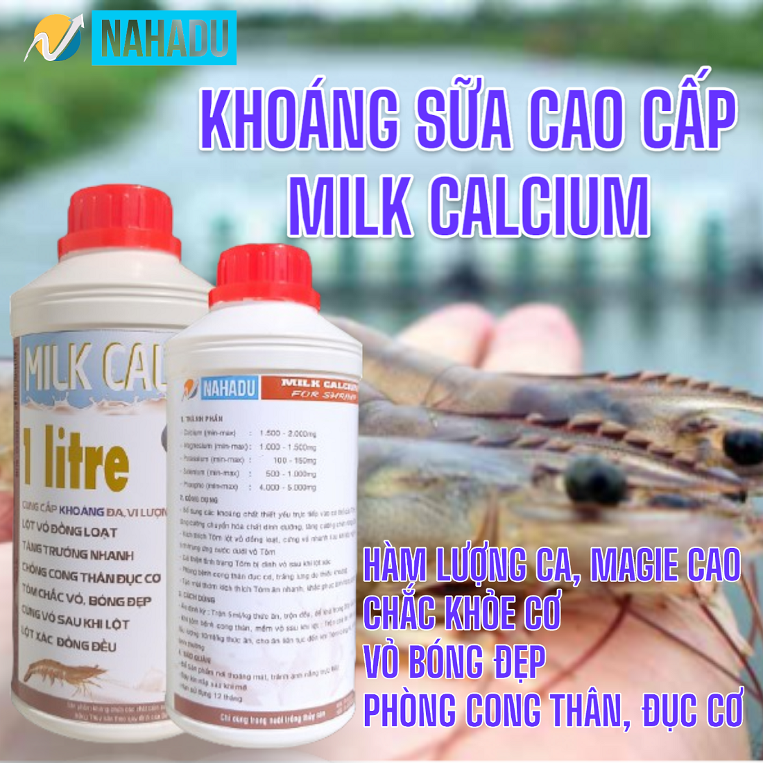 KHOÁNG SỮA DINH DƯỠNG TỐI ƯU CHO TÔM, BỔ SUNG KHOÁNG CHẤT HIỆU QUẢ - 4 CHAI 1LIT