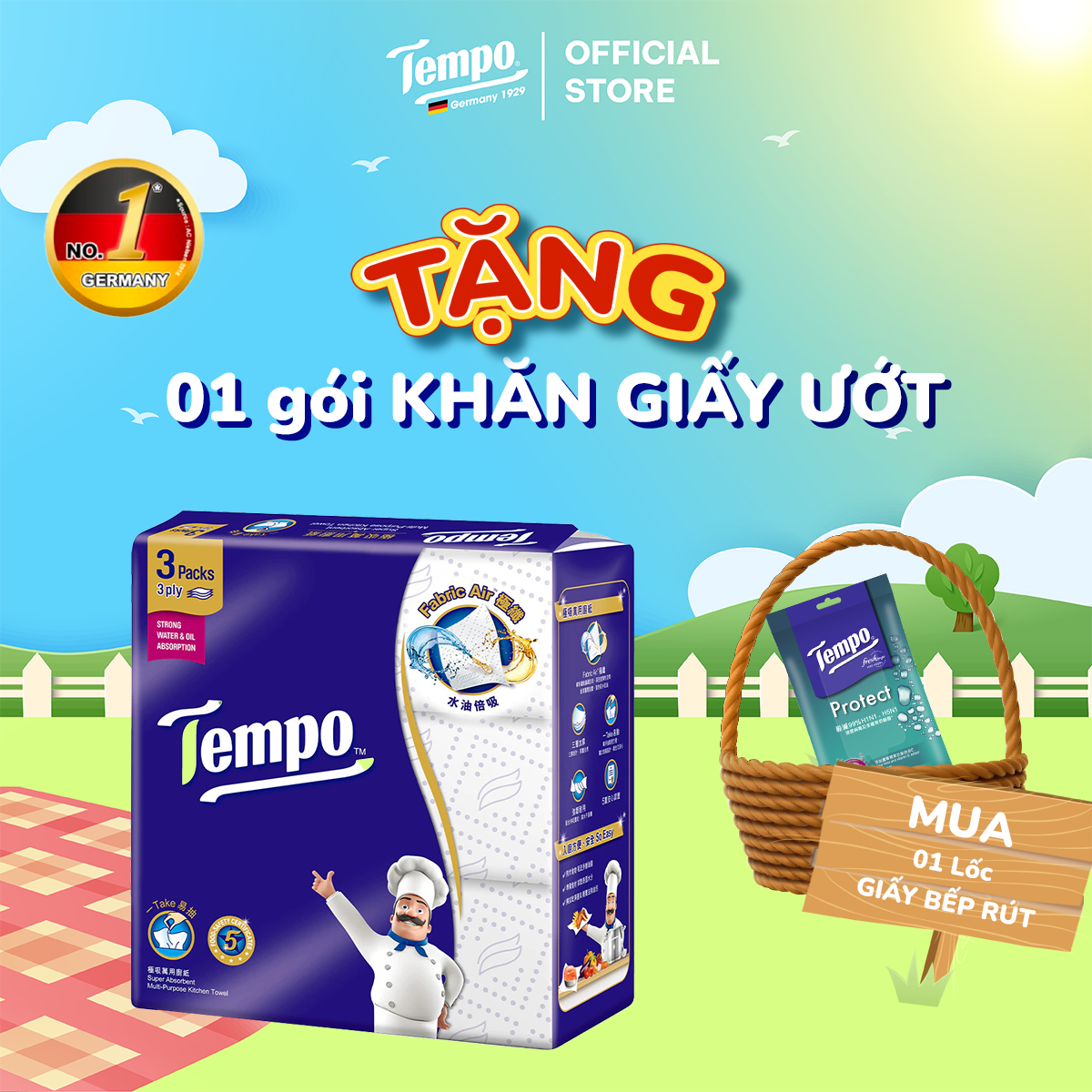 Khăn giấy bếp dạng rút đa năng tempo bền dai thương hiệu đức