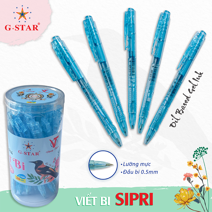 Lon 25 cây viết bi bấm G-star Shipri màu xanh ngòi 0.5mm