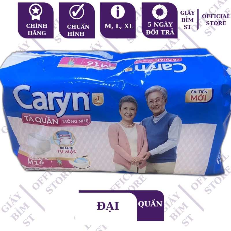 Bỉm quần tã quần người lớn, người già caryn size m16, l14, xl12 mỏng nhẹ gói trung